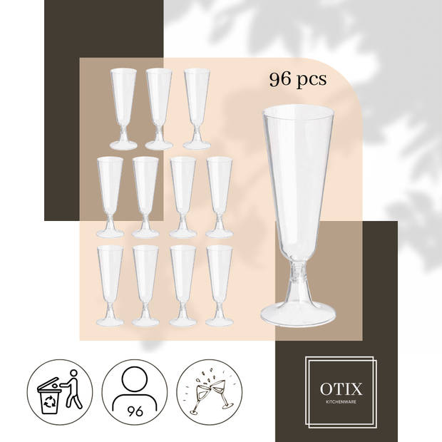 OTIX Champagne Glazen - Plastic - Herbruikbaar - 96 stuks - 150ml - Transparant - Kunststof