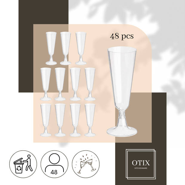 OTIX Champagne Glazen - Plastic - Herbruikbaar - 48 stuks - 150ml - Transparant - Kunststof