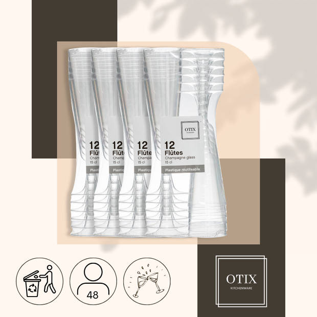 OTIX Champagne Glazen - Plastic - Herbruikbaar - 48 stuks - 150ml - Transparant - Kunststof