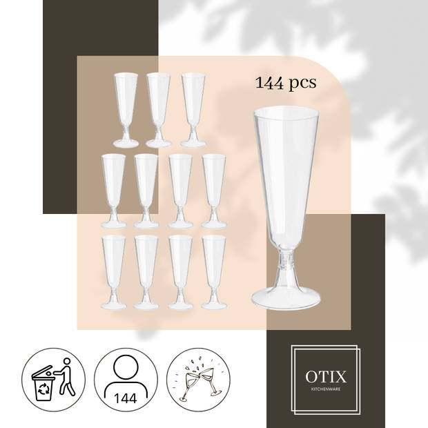 OTIX Champagne Glazen - Plastic - Herbruikbaar - 144 stuks - 150ml - Transparant - Kunststof