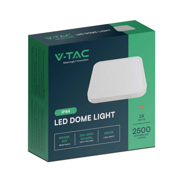 V-TAC VT-8624W-SQ LED vierkante plafonnière - 295mm - IP44 - Wit - 24W - 2500 Lumen - 6500K