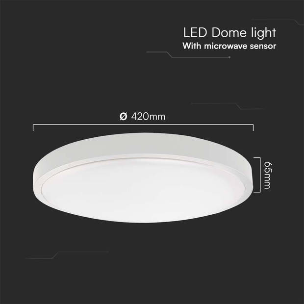 V-TAC VT-8630S-W-RD LED ronde plafonnière met sensor - 420mm - IP44 - Wit - 36W - 3820 Lumen - 4000K