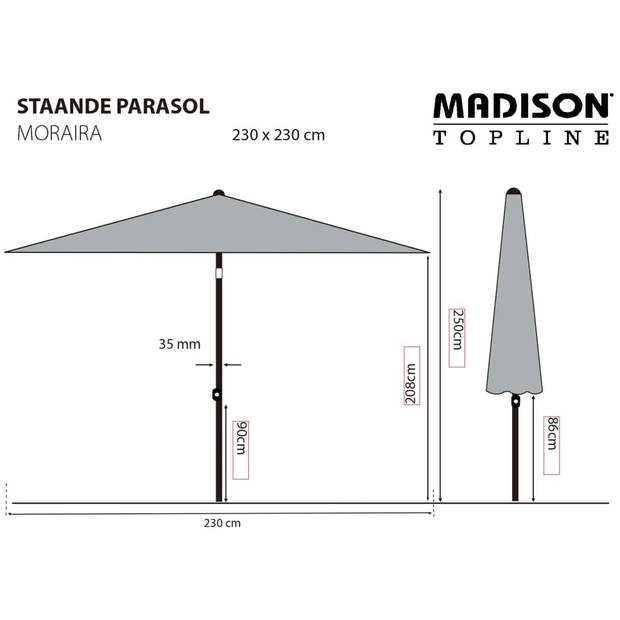 Madison Parasol Moraira 230x230 cm grijs