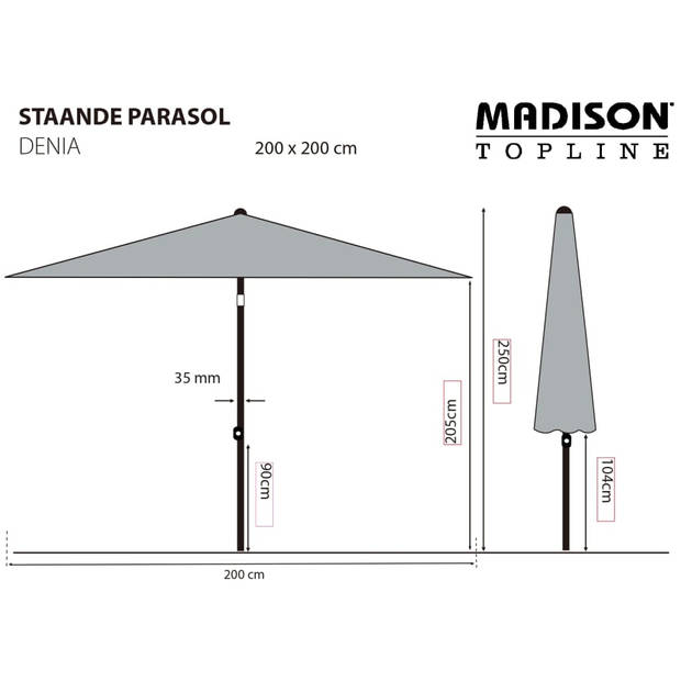 Madison Parasol Denia 200x200 cm grijs