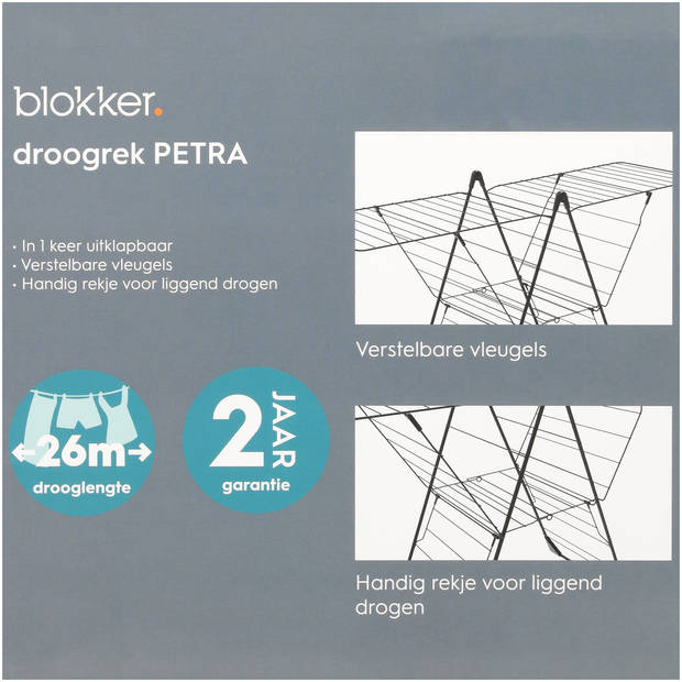 Blokker droogrek Petra - zwart - 26 meter drooglengte - gemakkelijk inklapbaar