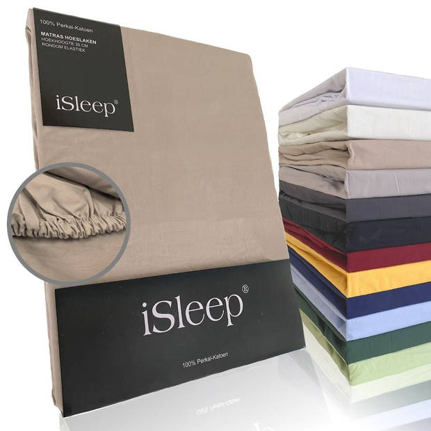 iSleep Hoeslaken Perkal Katoen - Medium Beige - 90x220 cm