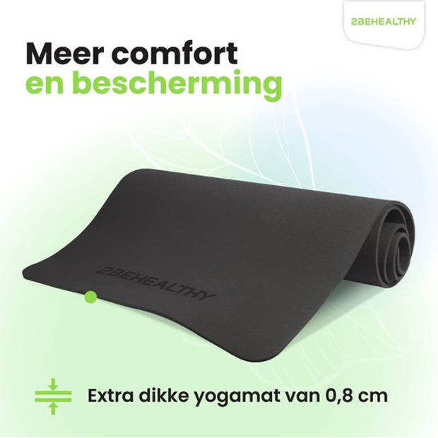 2BEHEALTHY Yoga Mat Extra dik - 0,8 cm - Sportmat - Yogamat Antislip - Yogamatten - Sportmatten - Joga Mat / Yogamatje