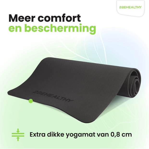 2BEHEALTHY® Yoga Mat Extra dik - 0,8 cm - Sportmat - Yogamat Antislip - Yogamatten - Sportmatten