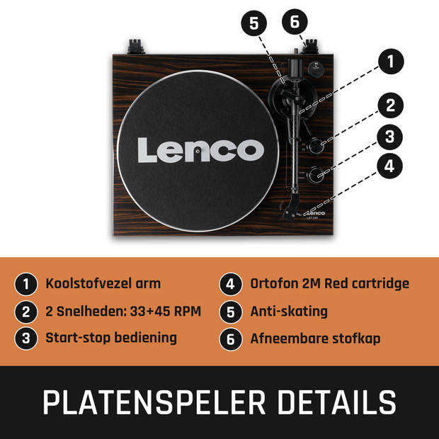 Platenspeler met Bluetooth® en Ortofon 2M Red cartridge, inclusief verchroomde platenstabilisator Lenco Walnoot