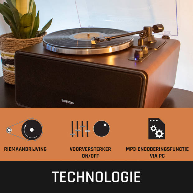 Platenspeler met ingebouwde speakers en Bluetooth® Lenco Walnoot