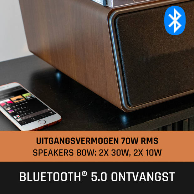 Platenspeler met ingebouwde speakers en Bluetooth® Lenco Walnoot