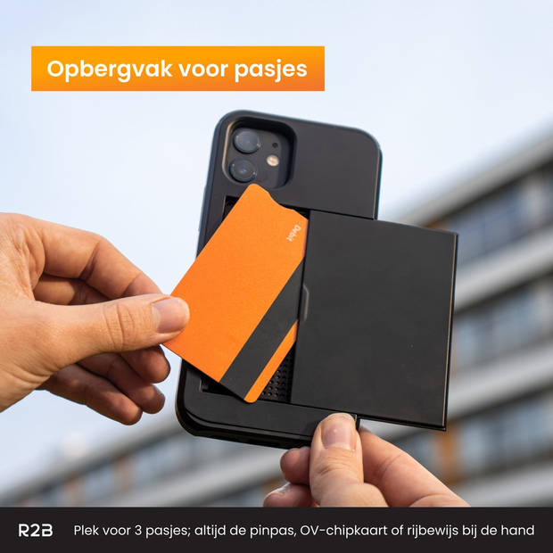 R2B hoesje met pasjeshouder geschikt voor iPhone 15 - Model "Utrecht" - Inclusief screenprotector - Zwart