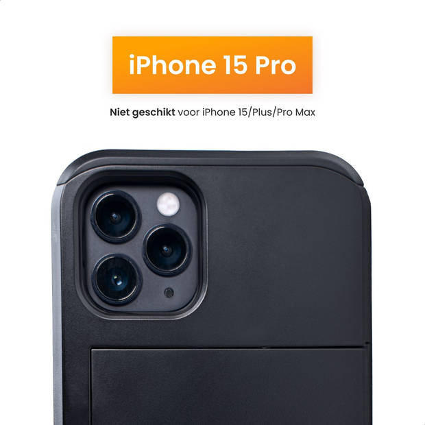 R2B hoesje met pasjeshouder geschikt voor iPhone 15 Pro - Model "Utrecht" - Inclusief screenprotector - Zwart