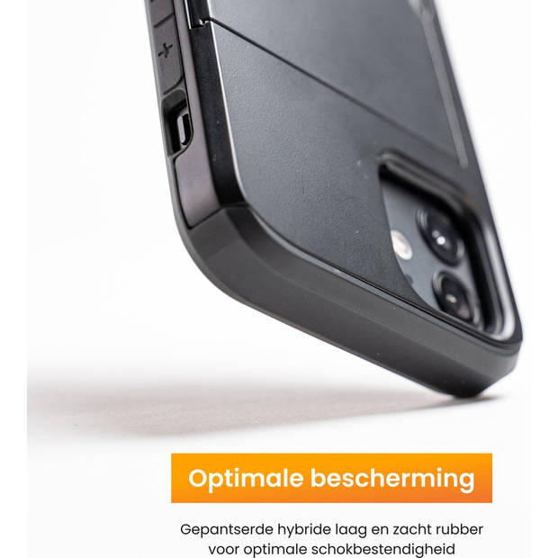 R2B hoesje met pasjeshouder geschikt voor iPhone 15 Pro - Model "Utrecht" - Inclusief screenprotector - Zwart