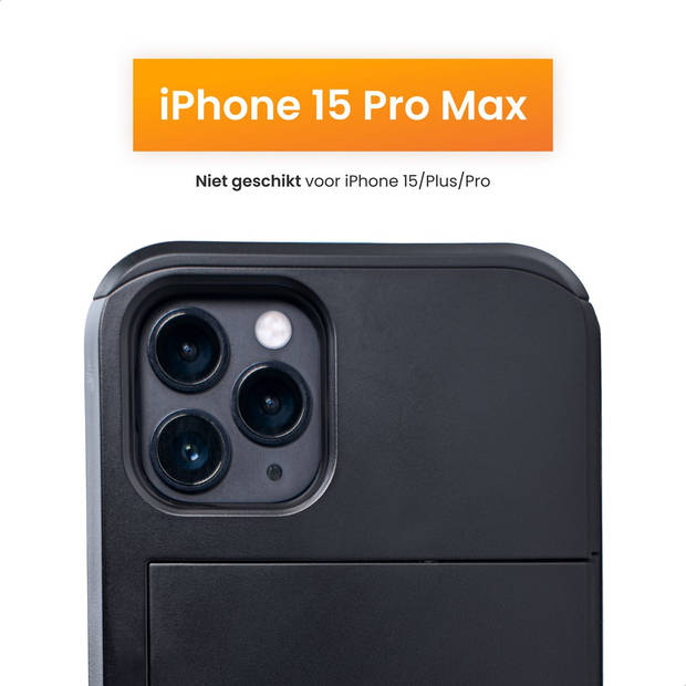 R2B hoesje met pasjeshouder geschikt voor iPhone 15 Pro Max - Model "Utrecht" - Inclusief screenprotector - Zwart