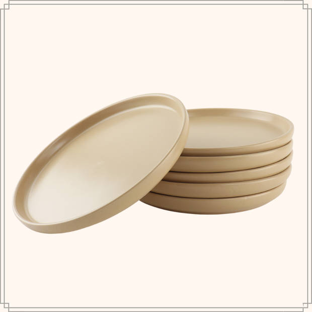 OTIX Ontbijtborden - Dessert - Bordenset van 6 Stuks - 21 cm - Beige - Keramiek - ORCHID