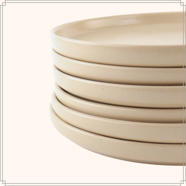 OTIX Ontbijtborden - Dessert - Bordenset van 6 Stuks - 21 cm - Beige - Keramiek - ORCHID