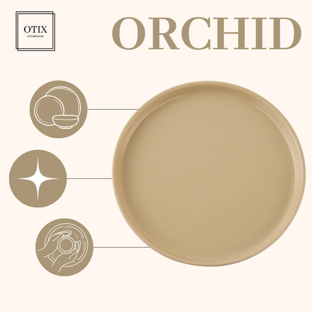 OTIX Ontbijtborden - Dessert - Bordenset van 6 Stuks - 21 cm - Beige - Keramiek - ORCHID