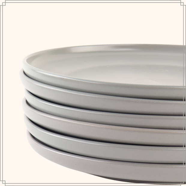 OTIX Diner Bordenset - 6 Persoons - Grijs - 27cm - Keramiek - RUE