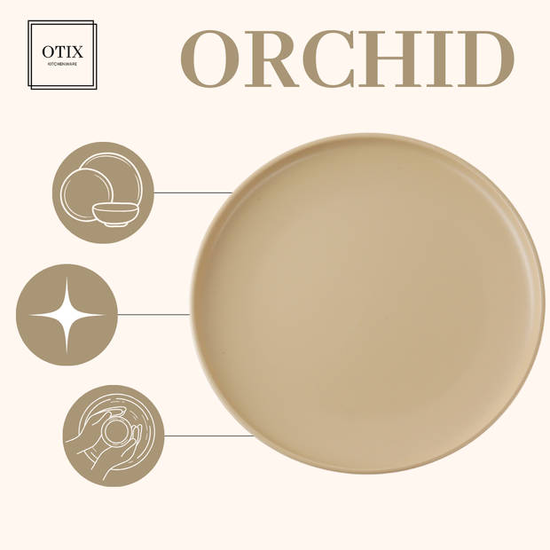 OTIX Diner Bordenset - 6 Persoons - Beige - 27cm - Keramiek - ORCHID