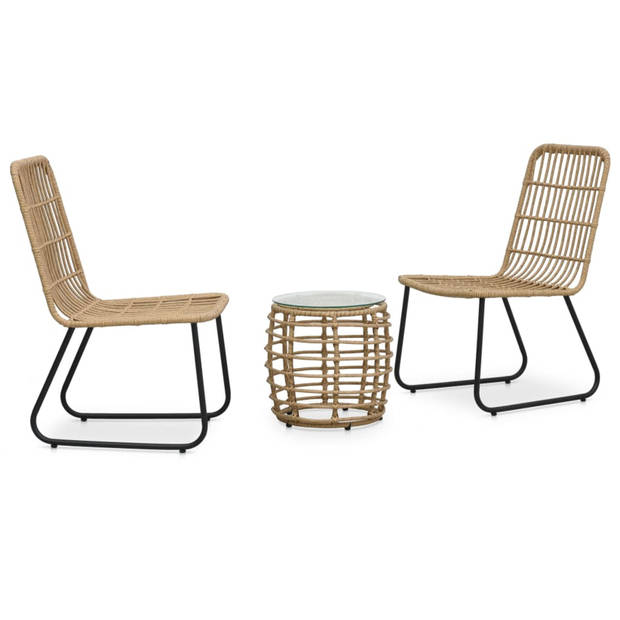 vidaXL 3-delige Bistroset poly rattan eikenkleurig