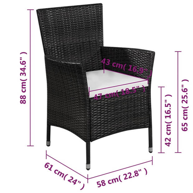 vidaXL 3-delige Bistroset poly rattan zwart