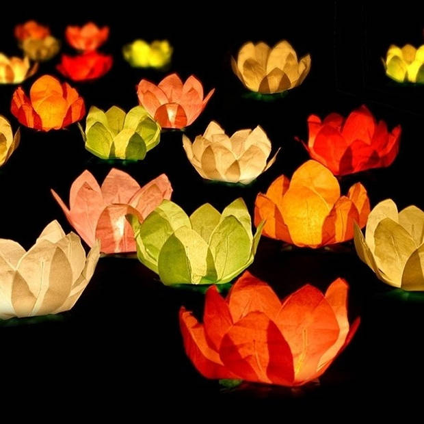 6x Gekleurde drijvende bloemen kaarsen 29 cm feestartikelen - Kaarsen