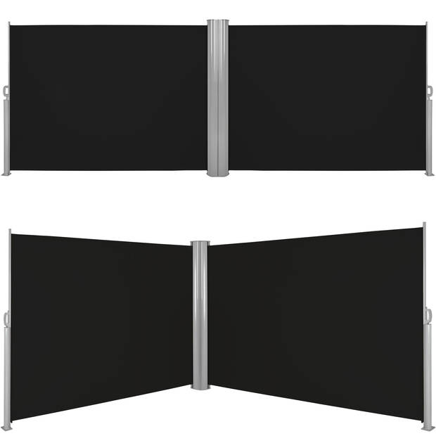 tectake® - Aluminium windscherm uitschuifbaar uitrolbaar zijluifel terrasscherm - dubbel - 180 x 600 cm - zwart