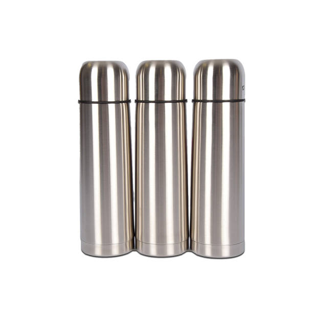 3-Piece Stainless Steel Gray Thermos Bottle Set - 1 Liter - Airtight and Insulating - 32.50 cm x 8 cm - Suitable for