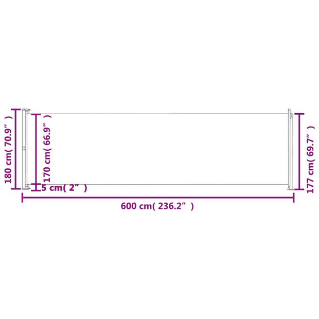 vidaXL Tuinscherm uittrekbaar 180x600 cm crème