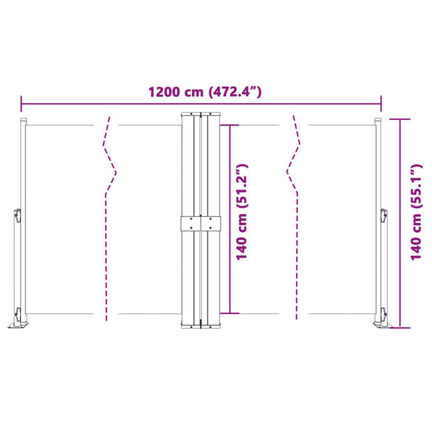 vidaXL Windscherm uittrekbaar 140x1200 cm zwart