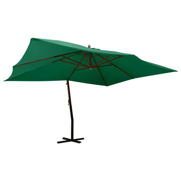 vidaXL Zweefparasol met houten paal 400x300 cm groen