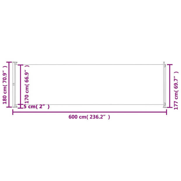 vidaXL Tuinscherm uittrekbaar 180x600 cm zwart