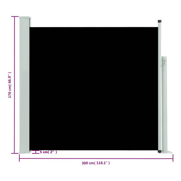 vidaXL Tuinscherm uittrekbaar 170x300 cm zwart