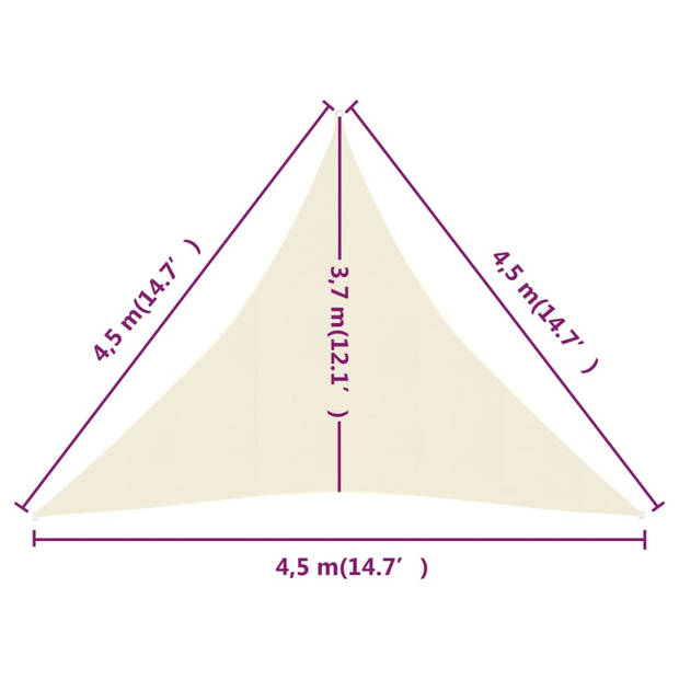 vidaXL Zonnezeil 160 g/m² 4,5x4,5x4,5 m HDPE crèmekleurig
