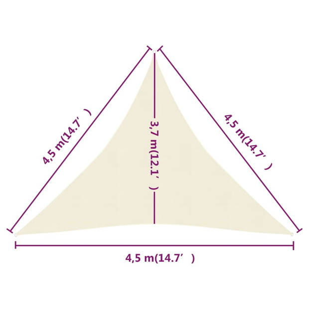 vidaXL Zonnezeil 160 g/m² 4,5x4,5x4,5 m HDPE crèmekleurig