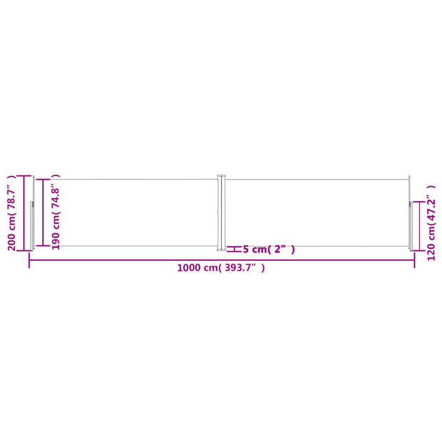 vidaXL Windscherm uittrekbaar 200x1000 cm antracietkleurig