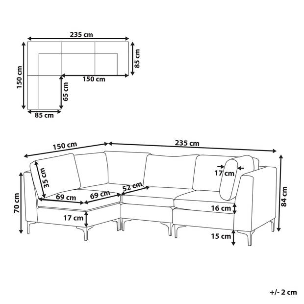 Beliani EVJA - Modulaire Sofa-Grijs-Fluweel