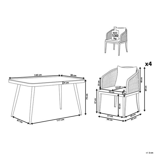 Beliani LIPARI - Tuintafelset-Grijs-Aluminium