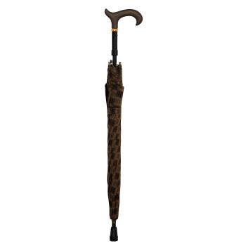 Gastrock verstelbare wandelstok paraplu - Bruin geblokt - Derby handvat - Max 84 cm lang - Doorsnee polyesterdoek 90 cm