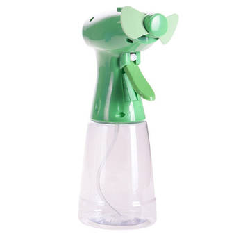 Groene hand ventilator met water verstuiver 22 cm - Handventilatoren