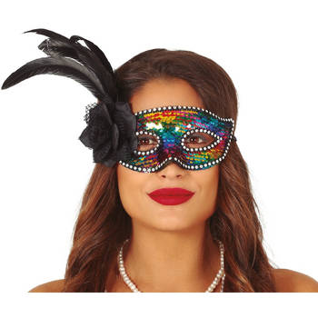 Venetiaanse oogmaskers/verkleedmaskers gekleurd met veren voor volwassenen - Verkleedmaskers