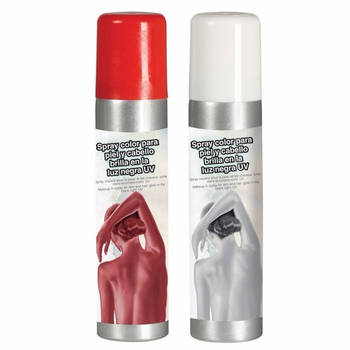 Guirca Haarspray/bodypaint spray - 2x kleuren - wit en rood - 75 ml - Verkleedhaarkleuring