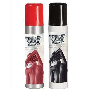 Guirca Haarspray/bodypaint spray - 2x kleuren - rood en zwart - 75 ml - Verkleedhaarkleuring