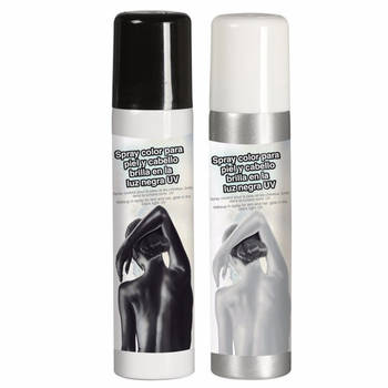 Guirca Haarspray/bodypaint spray - 2x kleuren - wit en zwart - 75 ml - Verkleedhaarkleuring