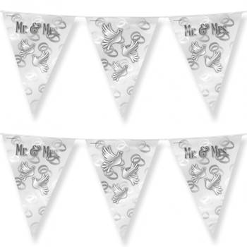 3x Stuks Paperdreams Vlaggenlijn - Mr. & Mrs huwelijks feest/party - zilver/wit - 10m - Vlaggenlijnen