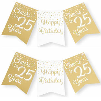 Paperdreams Verjaardag Vlaggenlijn 25 jaar - 2x - Gerecycled karton - wit/goud - 600 cm - Vlaggenlijnen