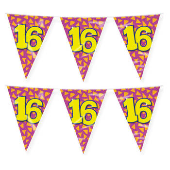 Paperdreams verjaardag 16 jaar thema vlaggetjes - 2x - feestversiering - 10m - folie - dubbelzijdig - Vlaggenlijnen
