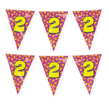Paperdreams verjaardag 2 jaar thema vlaggetjes - 2x - feestversiering - 10m - folie - dubbelzijdig - Vlaggenlijnen