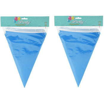 Party Vlaggenlijn - 2x - binnen/buiten - plastic - blauw - 600 cm - 25 vlaggetjes - Vlaggenlijnen